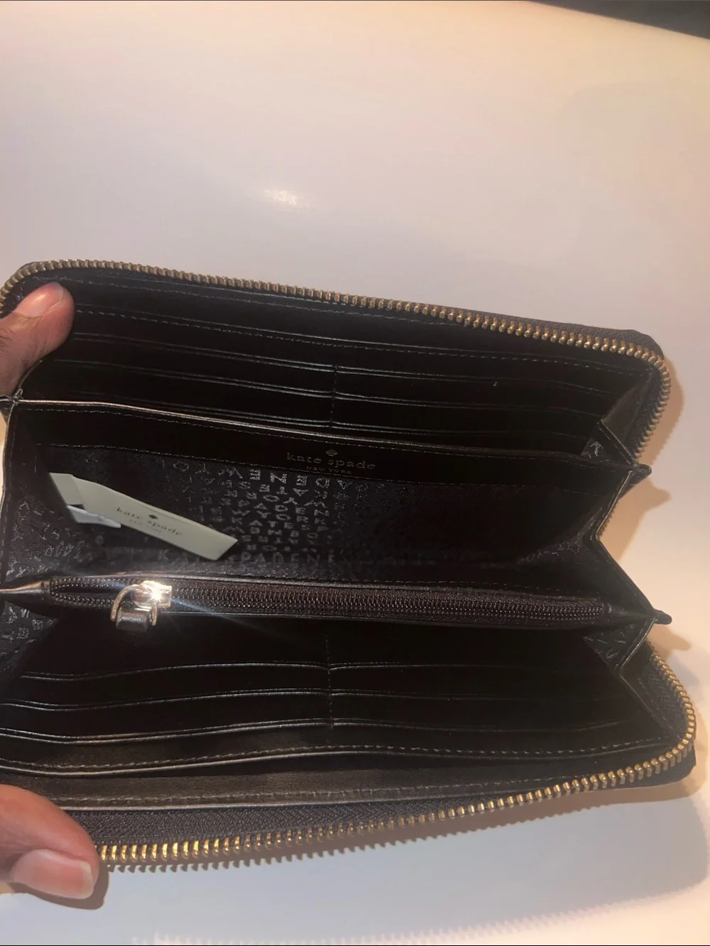 kate spade Cream and Black Checkered Zip Wallet